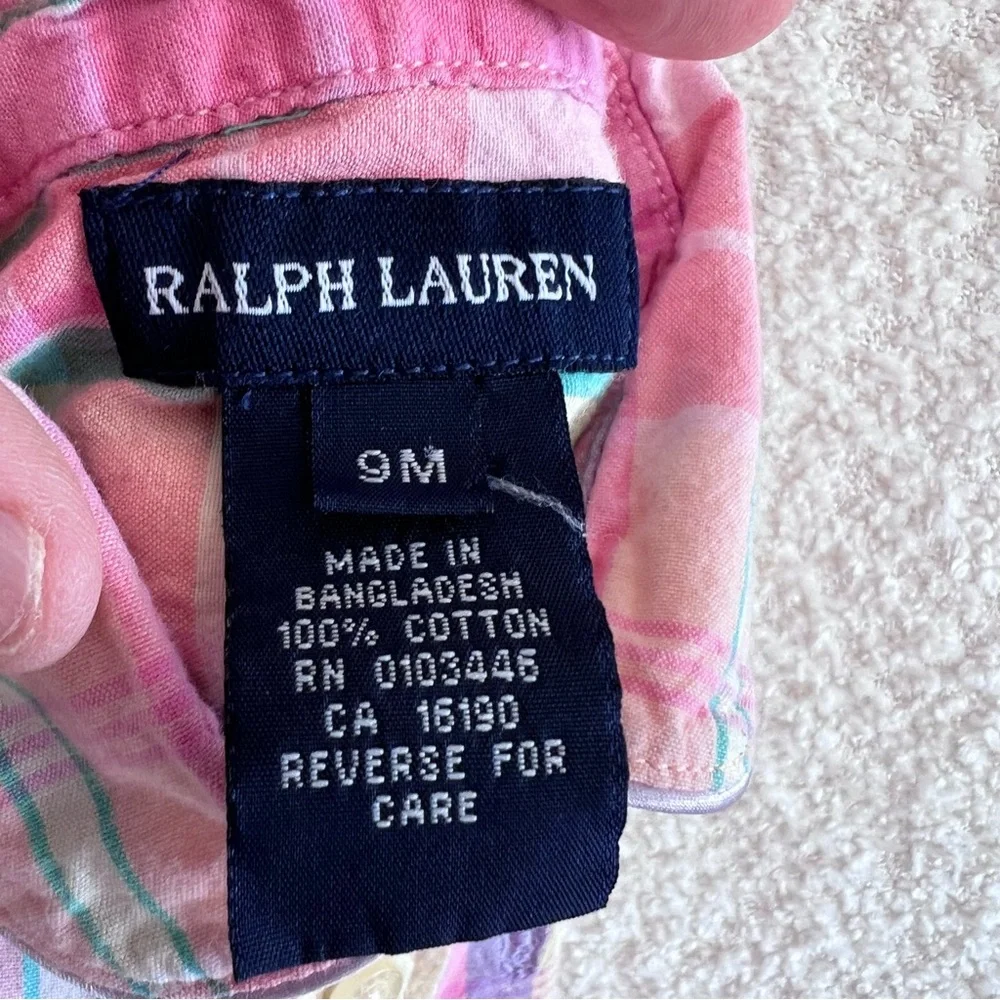 Ralph Lauren Baby Madras Pink Plaid Cotton‎ Sleeveless Tank Cotton Size 9 Months